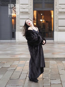 NAFA black mink sweep coat, full-length dark fur with long sleeves
