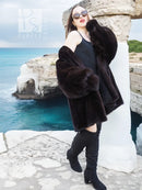 Black mink swing jacket coat with large, rounded collar and open front