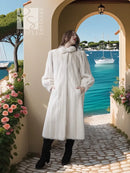Ivory mink fur coat, full-length with fur collar and back view