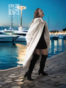 Ivory mink fur coat with shawl collar and long straight cut, full length