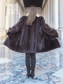 Vintage mink swing coat in dark brown, wide puff sleeves and full A-line hem