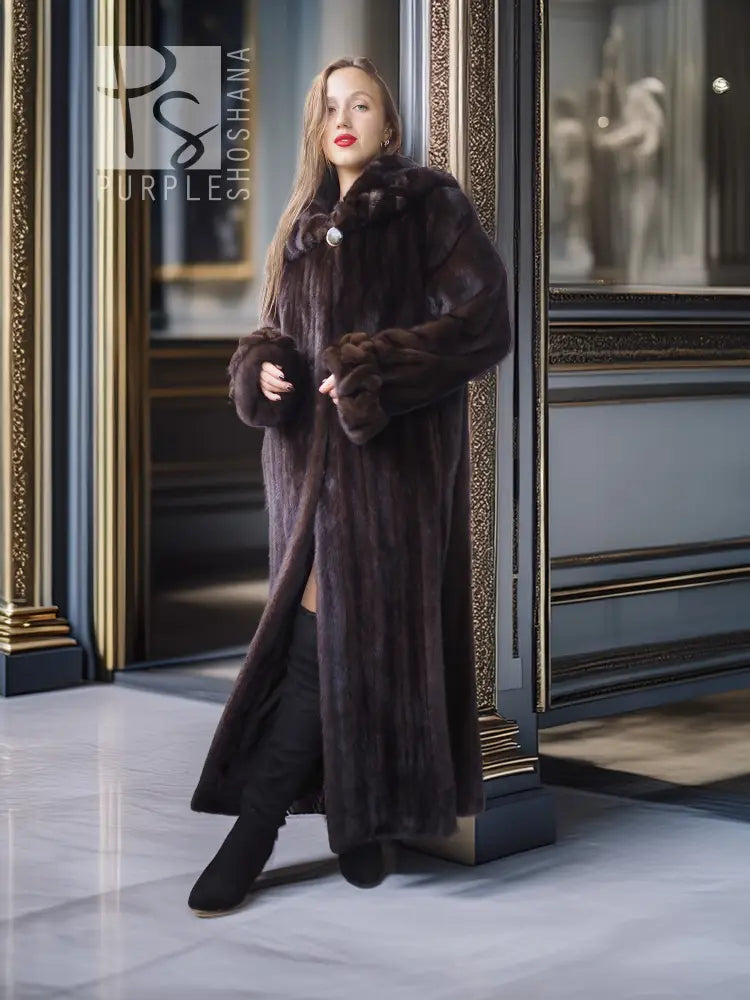 The "Sovereign Veil" – NAFA Gold Mahogany Mink Coat with Side Slits