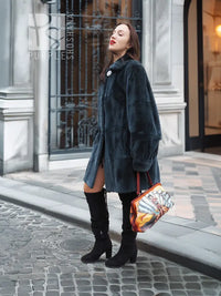 The Still Hour – Sheared Muskrat Fur Coat in Deep Teal M/L