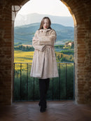 Women’s sheared beaver coat with fluffy collar, light beige, full length