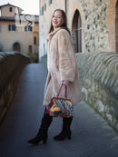 Women’s sheared beaver coat with fluffy collar, light beige, side view