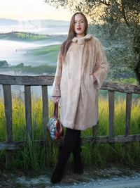 "The Tuscan Whisper" — Sheared Beaver Coat in Honey-Cashmere Color By Creeds