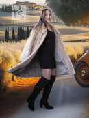 Shear-fur honey beaver coat with wide lapels and plush high collar