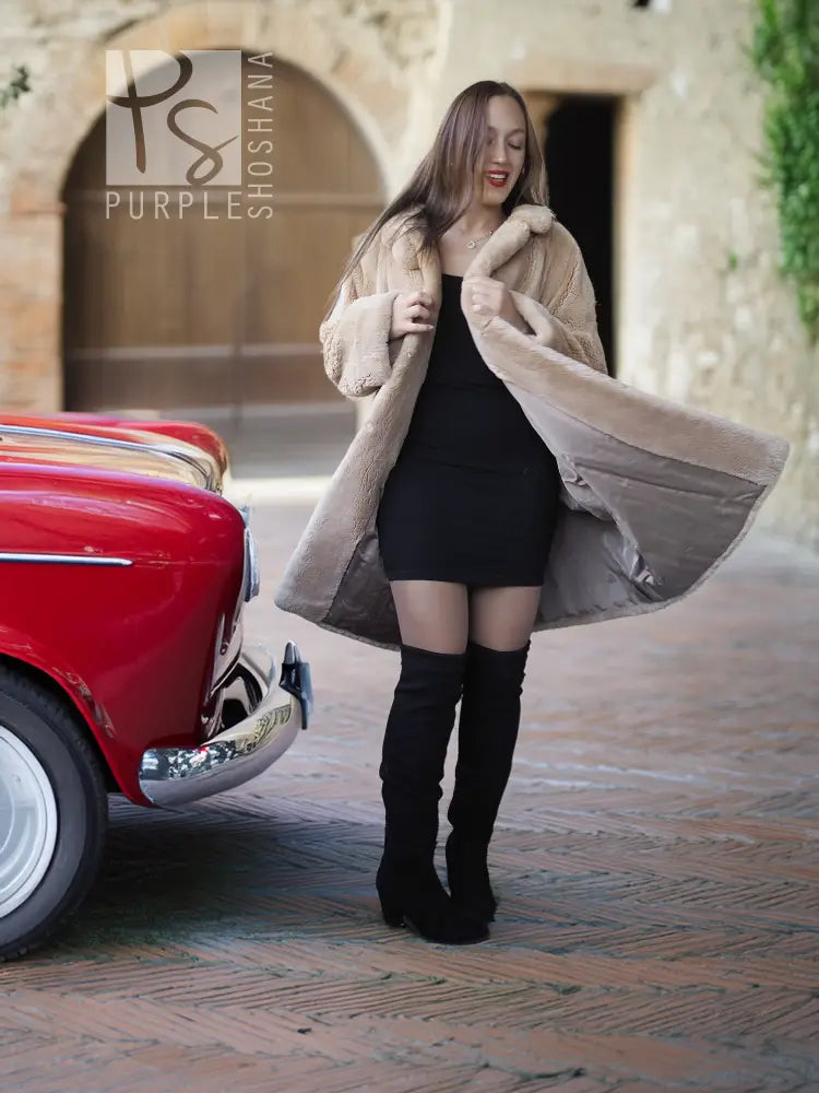 "The Tuscan Whisper" — Sheared Beaver Coat in Honey-Cashmere Color By Creeds