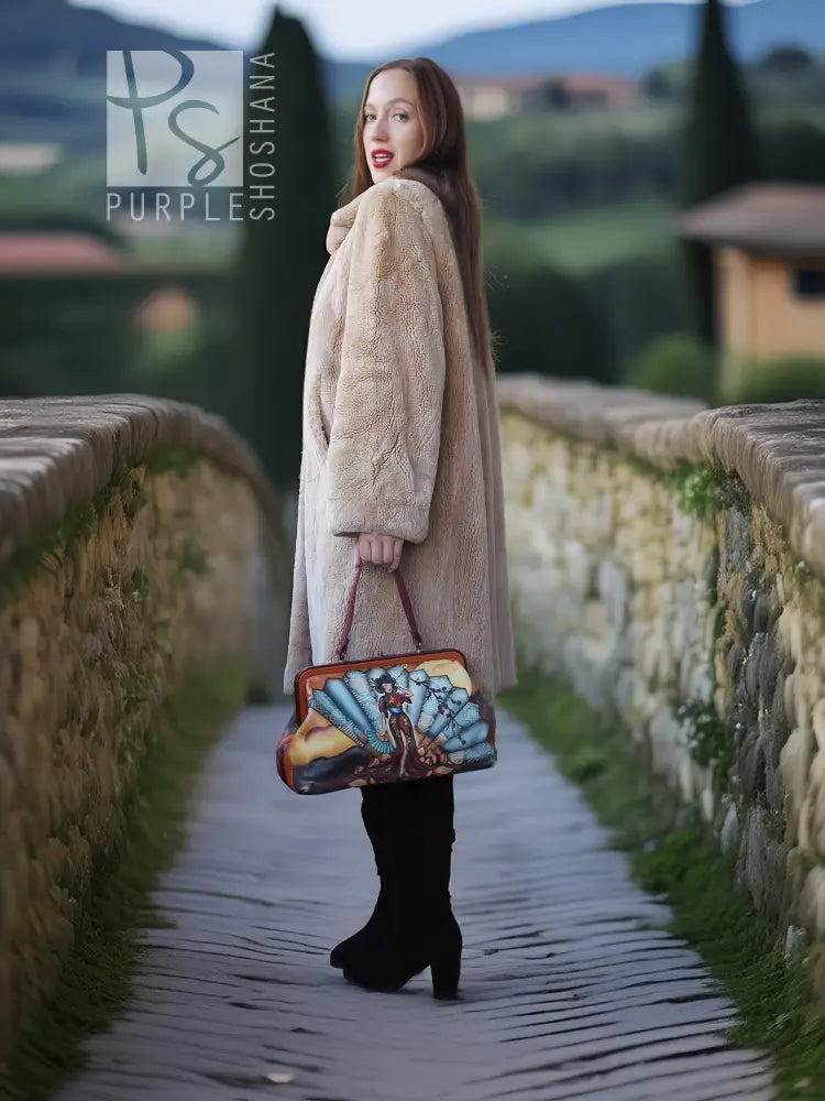 Women’s sheared beaver coat with fluffy collar, light beige, side profile