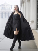 Two-tone mink fur coat, dark with red accents, open front, long sleeves