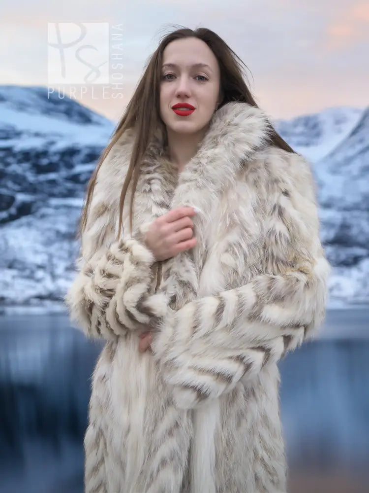 Two Tone Fox Coat Shawl Collar Chevron Design Size XS/S