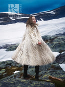 Light two-tone fox coat with shawl collar, chevron pattern, long flared sleeves