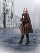 Dark mahogany brown vintage mink fur coat with flared skirt and shawl collar, S/M