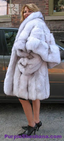 Plush light fur short coat with wide sleeves and front tie belt