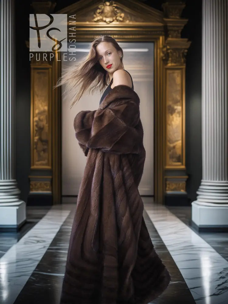 "Velvet Empire" – Mahogany Mink Fur Coat – Power Draped in Grace L to XXL