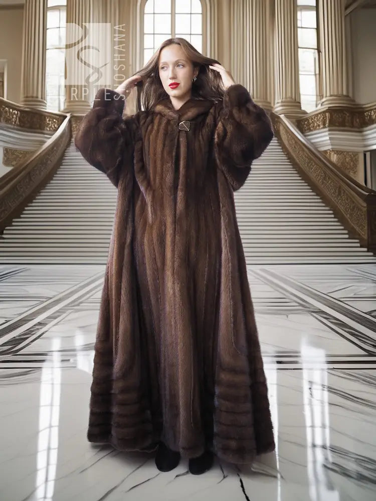 "Velvet Empire" – Mahogany Mink Fur Coat – Power Draped in Grace L to XXL