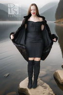 Black shearling-lined mink coat with plush cuffs and large collar