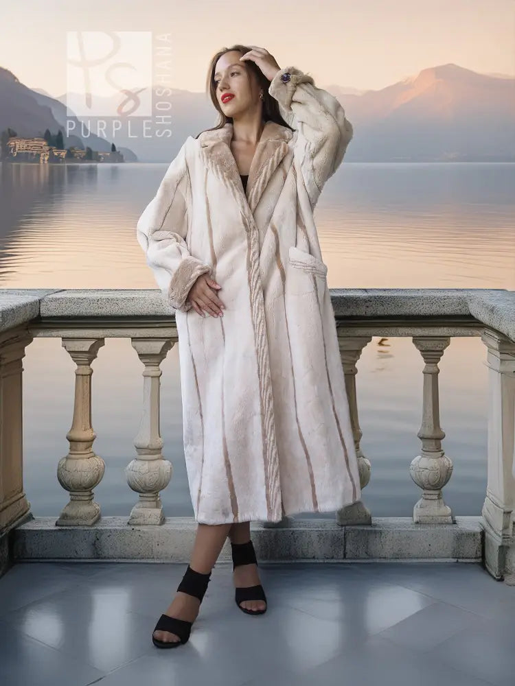 Via Veneto – Cream Sheared Beaver Fur Coat, Couture Finish
