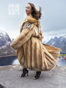 Vintage fox fur coat, size M, back and side swirl shape with wide fur sleeves