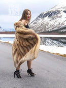 Vintage fox fur coat, size M, three-quarter view with open front and oversized collar
