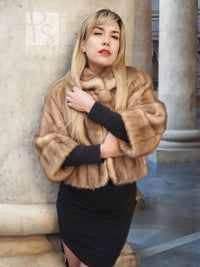 Vintage Trendy Pastel Beige Canadian Mink Fur Opera Jacket S/M