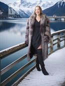 Voyager Dream Fox Fantasy Fur Coat, silver-gray long coat with structured shoulders