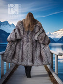 Voyager Dream Fox Fantasy Fur Coat, back view silver-gray fur with full sleeves