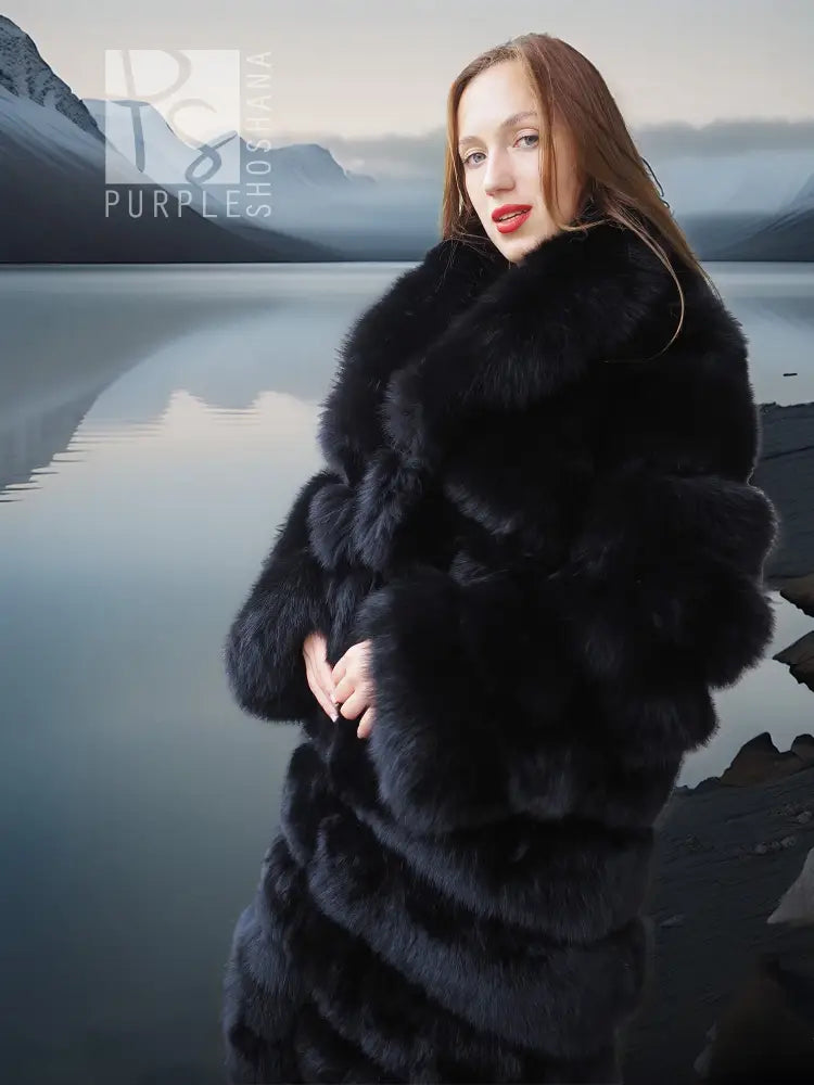 Vulpine Noire – Black Fox Coat with a Shawl Collar M