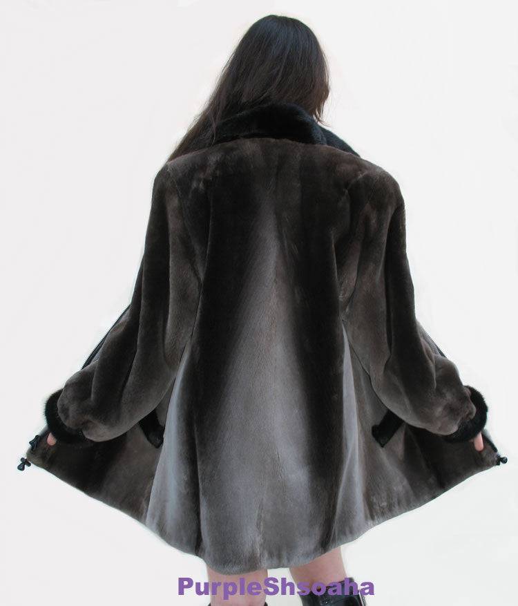 Phantom Sheared Beaver Fur Coat/Bomber M - Purple Shoshana Furs