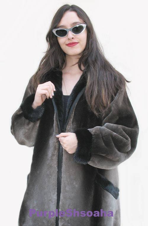 Phantom Sheared Beaver Fur Coat/Bomber M - Purple Shoshana Furs