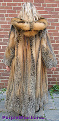 Sensational Hooded Solid Multi Color Cross Fox Canadian Fur Coat 80" Sweep M/L - Purple Shoshana Furs