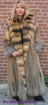 Sensational Hooded Solid Multi Color Cross Fox Canadian Fur Coat 80" Sweep M/L - Purple Shoshana Furs