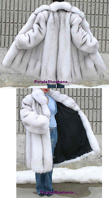 Unique Plush Solid Silver Canadian Blue Fox Fur Coat - Detachable Cape–  Purple Shoshana Furs