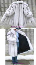 Unique Plush Solid Silver Canadian Blue Fox Fur Coat - Detachable Cape M/L - Purple Shoshana Furs