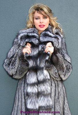 Sensational Solid Silver Fox Canadian Fur Coat 94" Sweep M/L - Purple Shoshana Furs