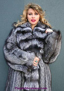 Sensational Solid Silver Fox Canadian Fur Coat 94" Sweep M/L - Purple Shoshana Furs