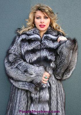 Sensational Solid Silver Fox Canadian Fur Coat 94" Sweep M/L - Purple Shoshana Furs