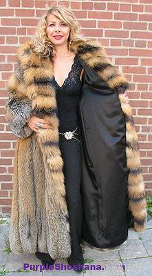 Sensational Hooded Solid Multi Color Cross Fox Canadian Fur Coat 80" Sweep M/L - Purple Shoshana Furs