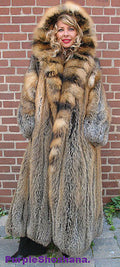 Sensational Hooded Solid Multi Color Cross Fox Canadian Fur Coat 80" Sweep M/L - Purple Shoshana Furs