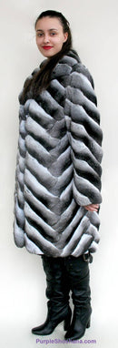 Stunning Black Velvet Genuine Chinchilla Fur Coat S/M - Purple Shoshana Furs