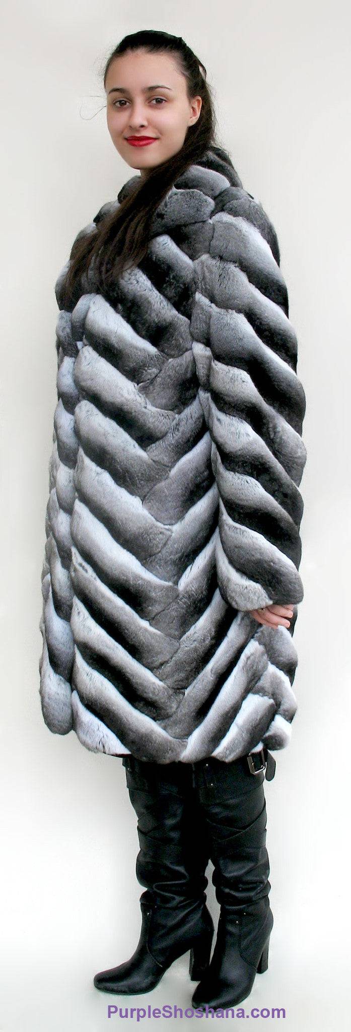 Stunning Black Velvet Genuine Chinchilla Fur Coat S/M