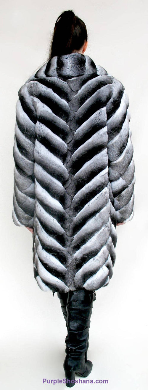 Stunning Black Velvet Genuine Chinchilla Fur Coat S/M - Purple Shoshana Furs