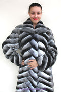 Stunning Black Velvet Genuine Chinchilla Fur Coat S/M - Purple Shoshana Furs