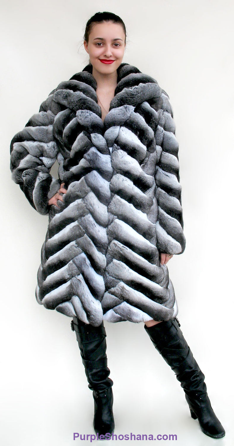Stunning Black Velvet Genuine Chinchilla Fur Coat S/M– Purple Shoshana Furs