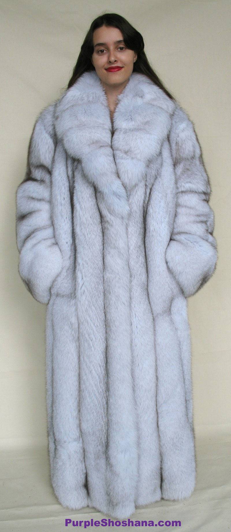 Gorgeous Plush Blue Fox Solid Silver Fur Coat Stroller M/L/XL  Made in Canada - Purple Shoshana Furs