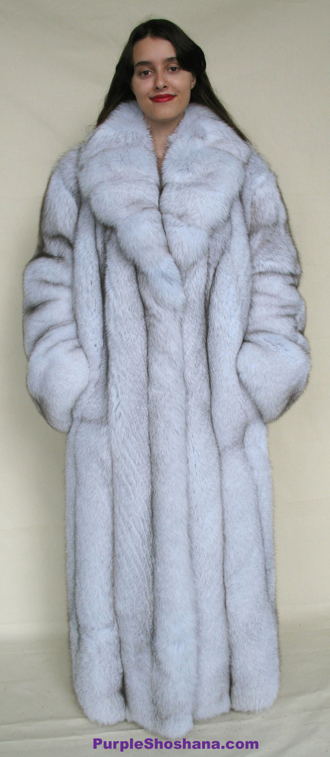 Gorgeous Plush Blue Fox Solid Silver Fur Coat Stroller M/L/XL  Made in Canada - Purple Shoshana Furs