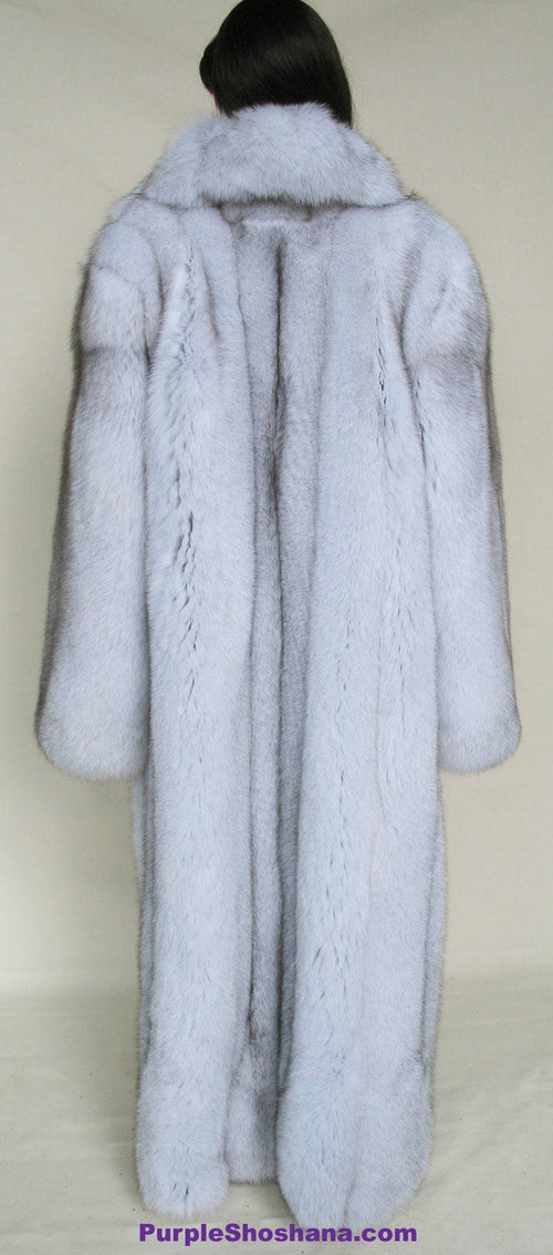 Gorgeous Plush Blue Fox Solid Silver Fur Coat Stroller M/L/XL  Made in Canada - Purple Shoshana Furs