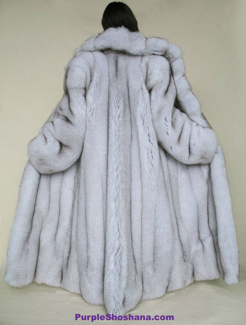 Gorgeous Plush Blue Fox Solid Silver Fur Coat Stroller M/L/XL  Made in Canada - Purple Shoshana Furs