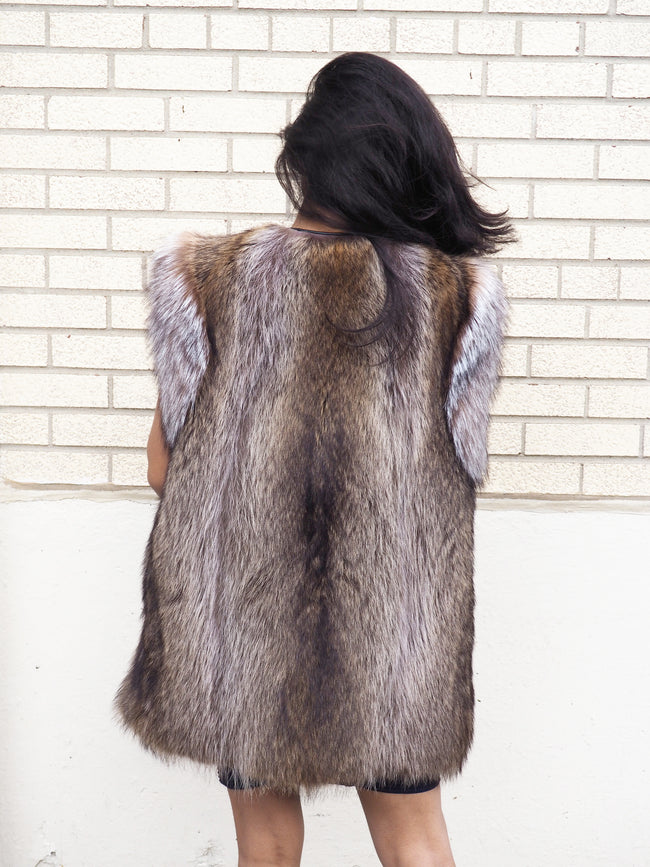 Raccoon Fur Vest With Crystal Fox Trim Made in Canada M Unisex