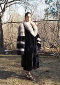 Black Mink Coat With Indigo fox Sleeves And Collar XL (16)